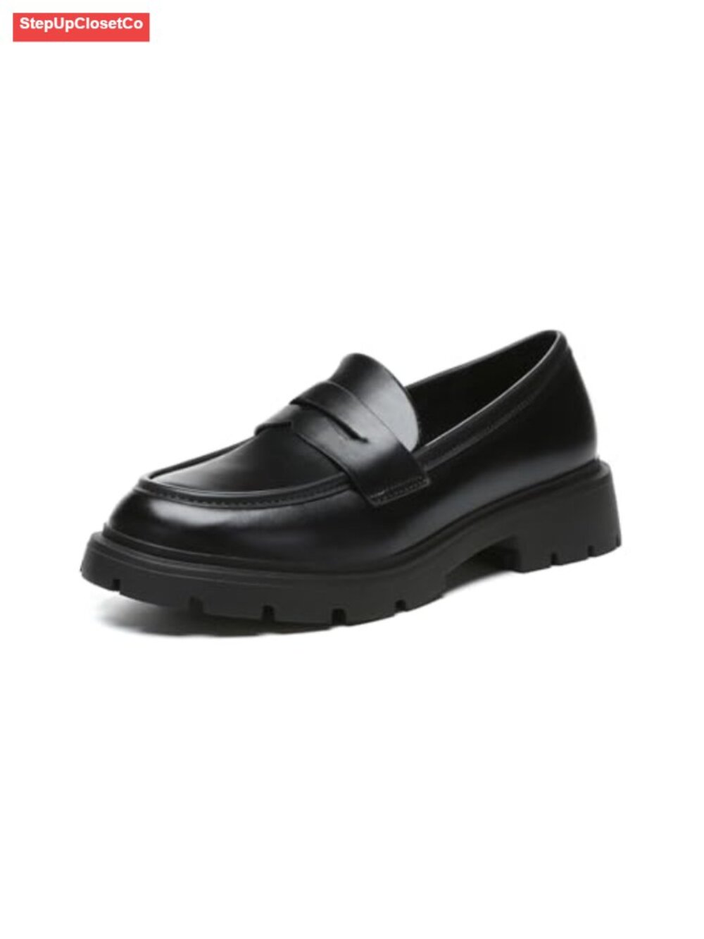 Women's Chunky Platform Loafers Buckle Patent PU Slip-On Work Shoes